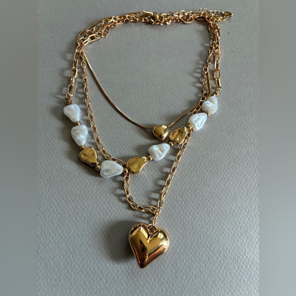 Gold pearl detail Heart Necklace M578 - Picture 4 of 4